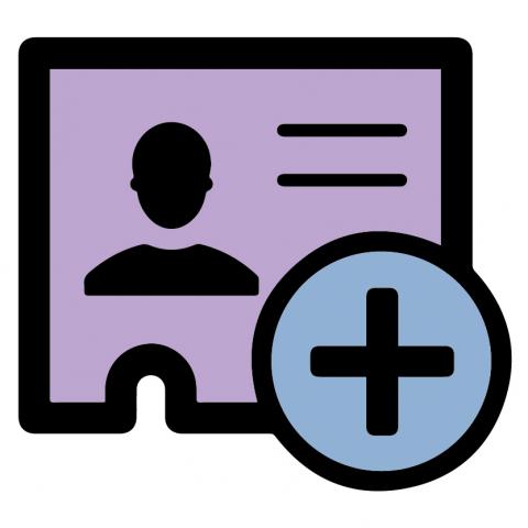 Identification card with plus sign overlayed