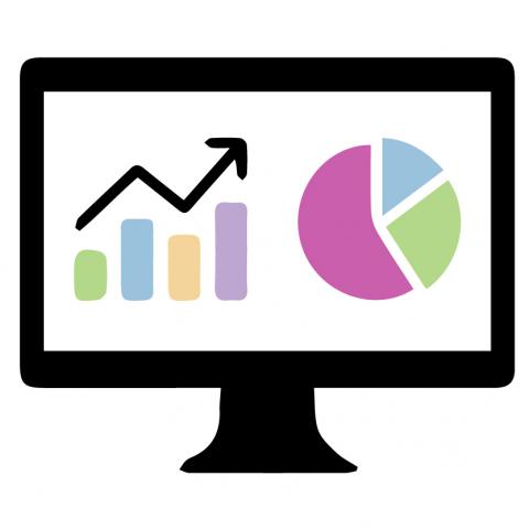 Desktop computer with data graphs
